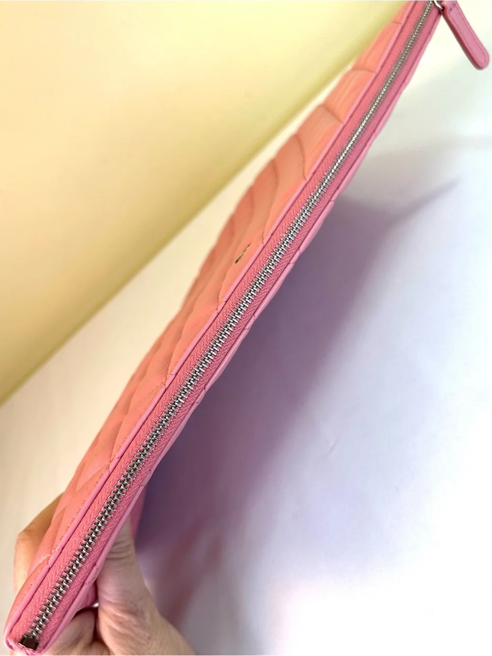 CHANEL Pink Quilted Lambskin Zip Pouch O-Case Fits Laptop, Box, card, #18 COA